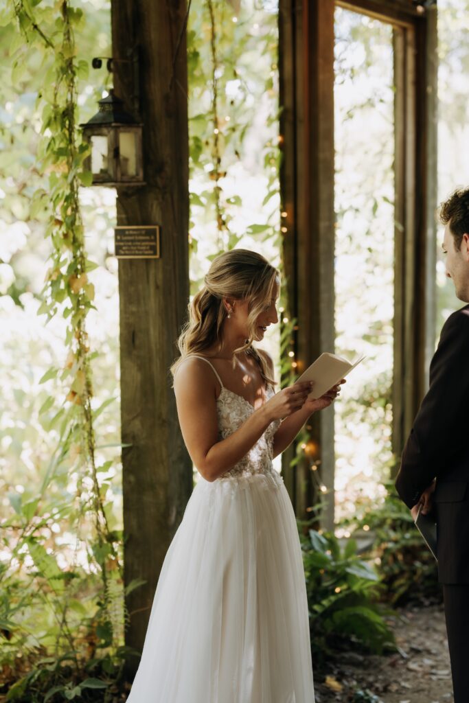 Intimate garden ceremony at McGill Rose Garden Charlotte NC photographed by Bekah Cabrejos Photography