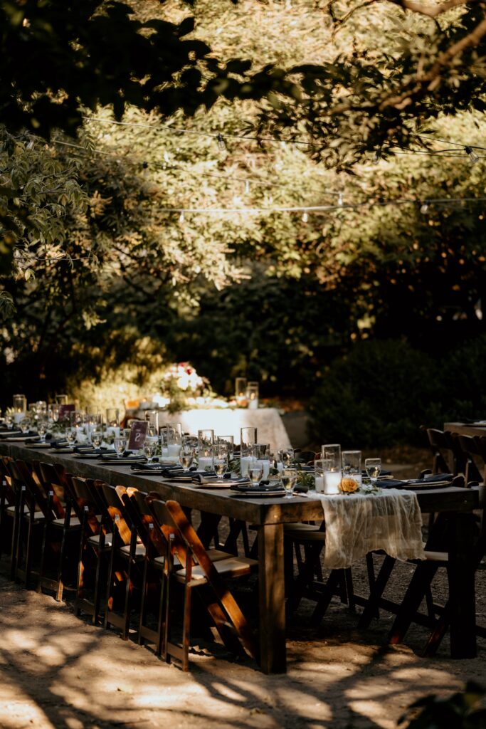 Intimate garden reception at McGill Rose Garden Charlotte NC photographed by Bekah Cabrejos Photography