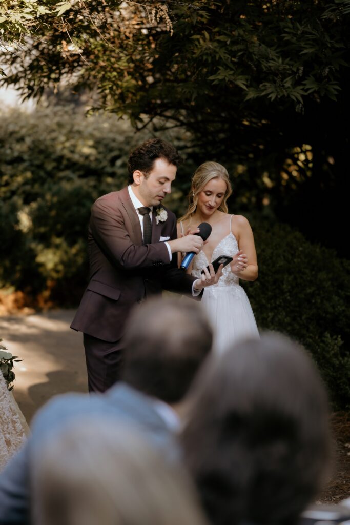 Intimate garden reception at McGill Rose Garden Charlotte NC photographed by Bekah Cabrejos Photography