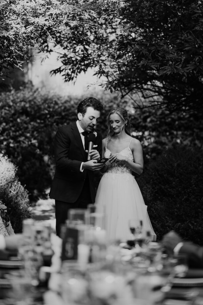 Intimate garden reception at McGill Rose Garden Charlotte NC photographed by Bekah Cabrejos Photography
