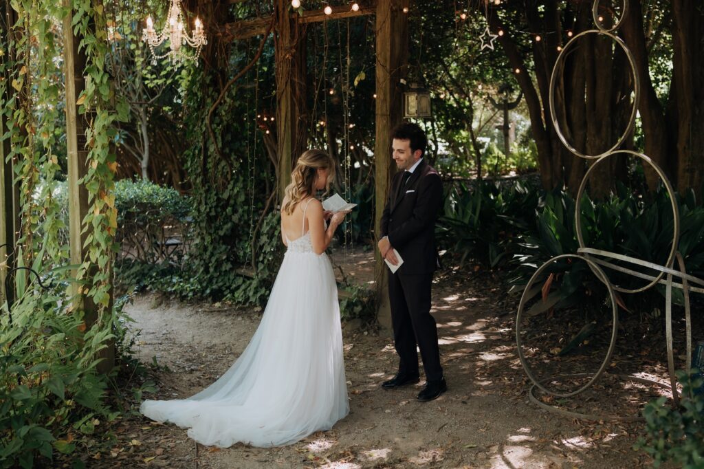 Intimate garden ceremony at McGill Rose Garden Charlotte NC photographed by Bekah Cabrejos Photography