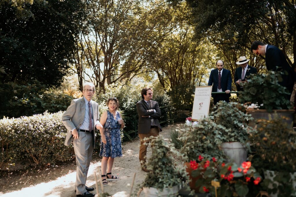 Intimate garden reception at McGill Rose Garden Charlotte NC photographed by Bekah Cabrejos Photography