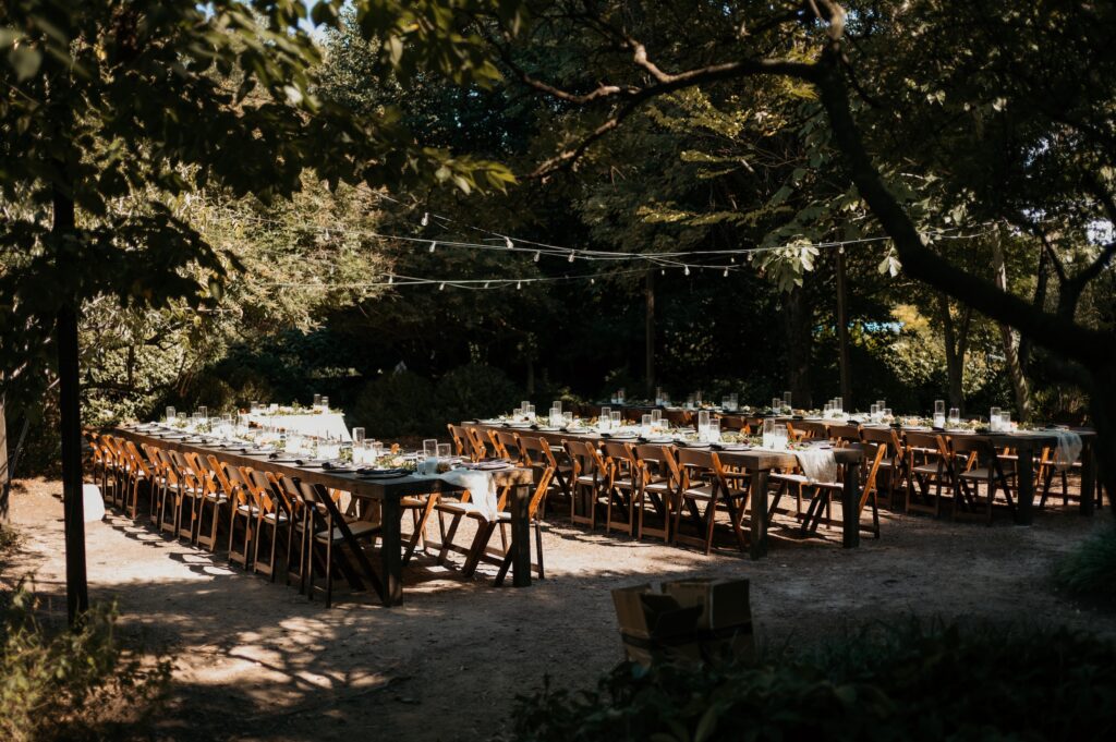 Intimate garden reception at McGill Rose Garden Charlotte NC photographed by Bekah Cabrejos Photography