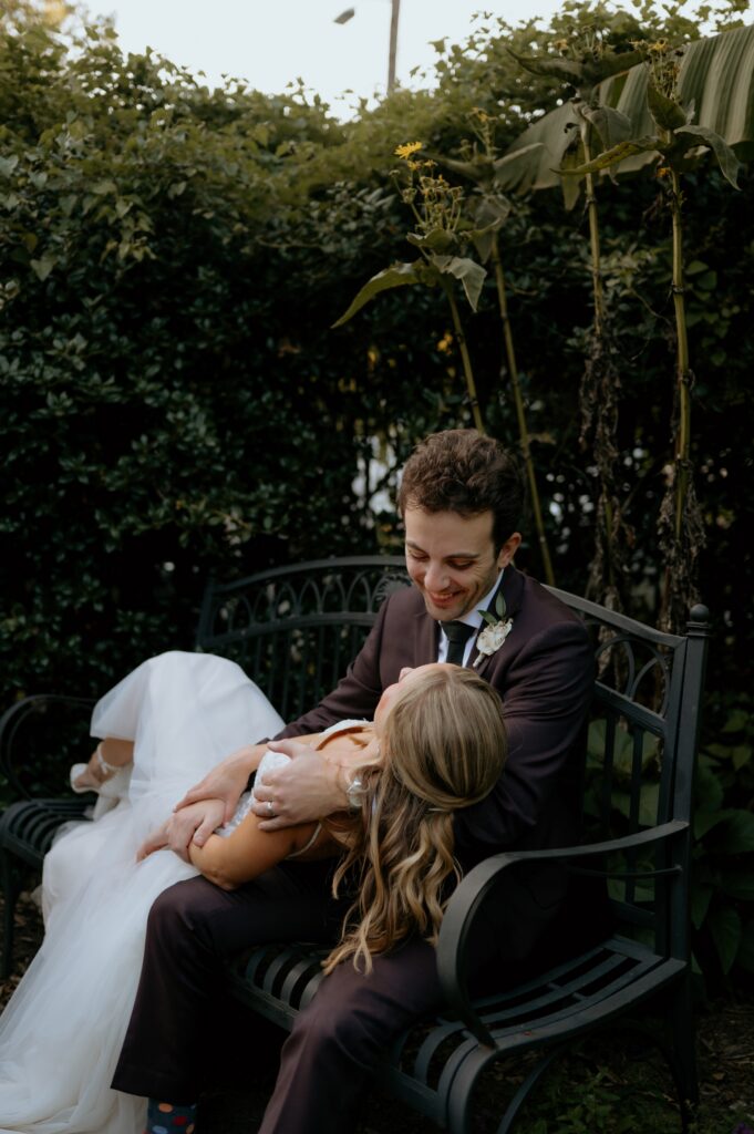 Intimate garden newlywed photos at McGill Rose Garden Charlotte NC photographed by Bekah Cabrejos Photography